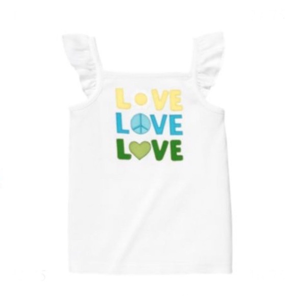 Gymboree Other - Gymboree A Pop of Daisies Ruffle Sleeve White Tank Top Love Peace Applique Sz 6